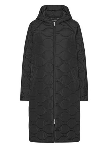 Long Quilt Jacket with Hood in Black, Size: 34