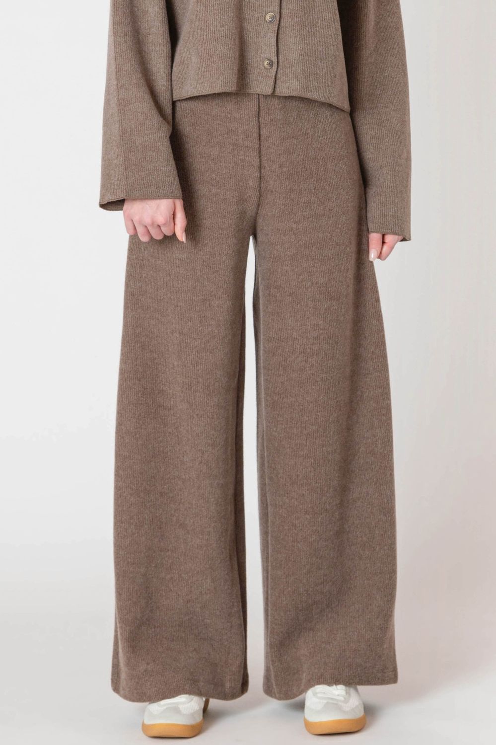 Room 34 Wide Leg Ribbed Pant in Mocha Heather, Size: XS