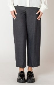 Black Tape Button Hem Pant in Charcoal Stripe