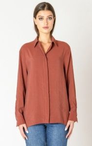 Black Tape Button Back Flowy Blouse in Terracotta