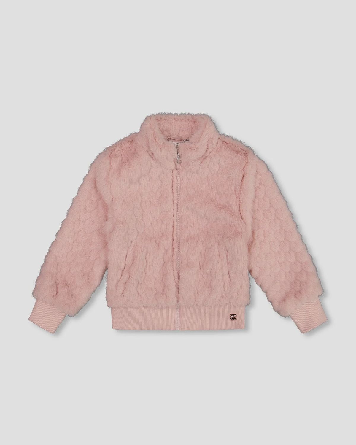 Faux Fur Zip Up Jacket - pink hearts