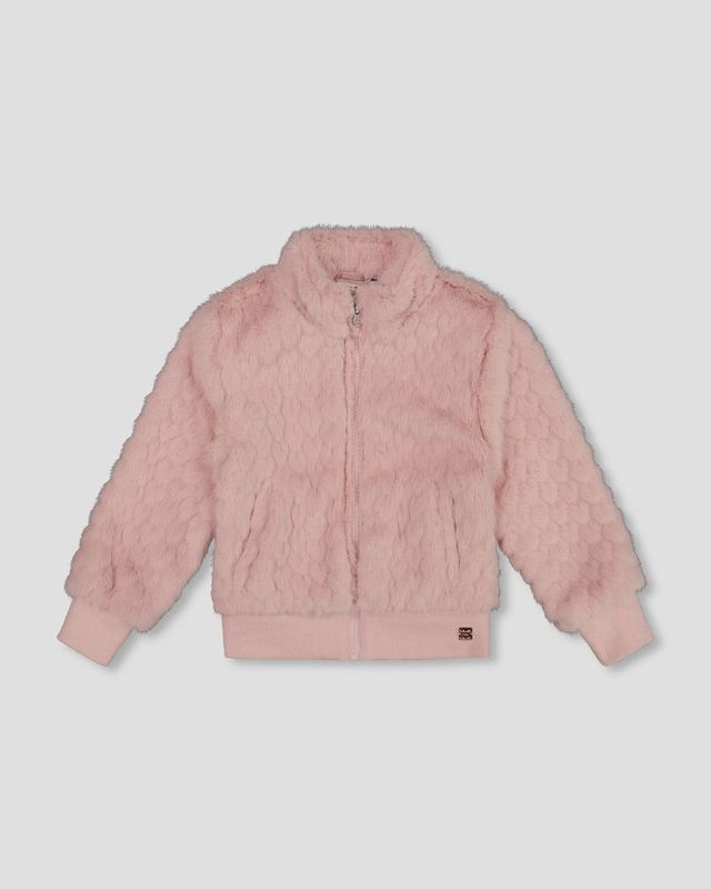 Faux Fur Zip Up Jacket - pink hearts