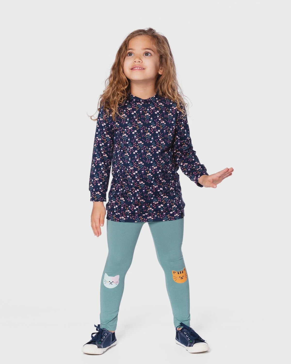 Girls Navy Flowered Tunic &amp; Leggings Set