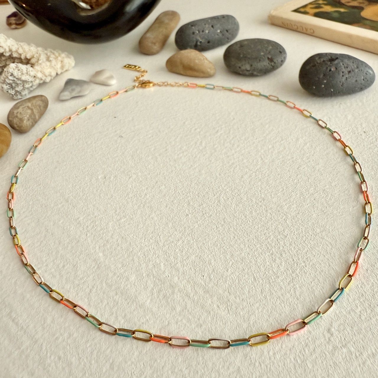 "Bayside" Paperclip Chain Necklace In Enamel &amp; Gold