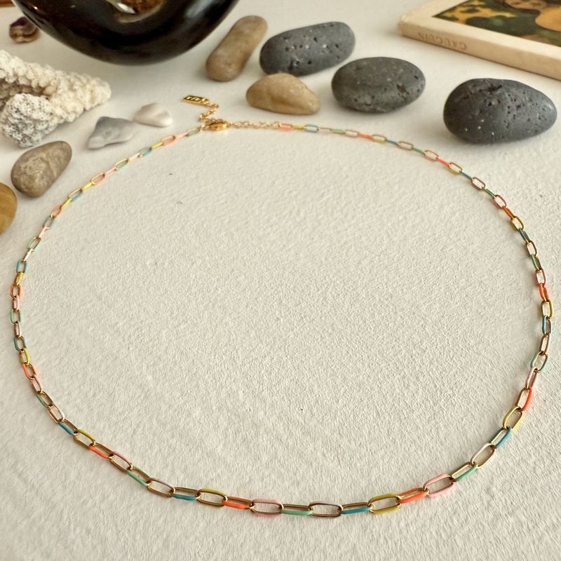 "Bayside" Paperclip Chain Necklace In Enamel &amp; Gold
