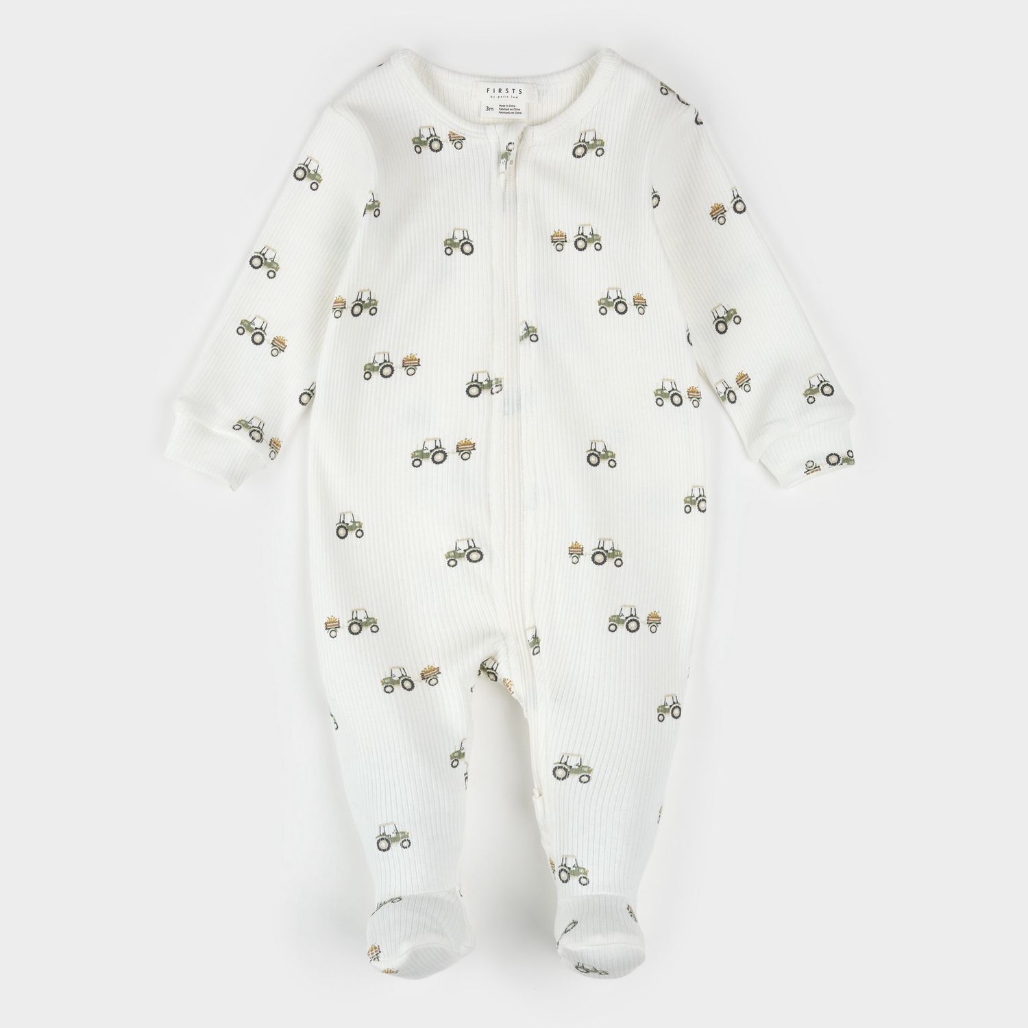 Pear Picking Truck Print on Off-White Sleeper, Size: NB