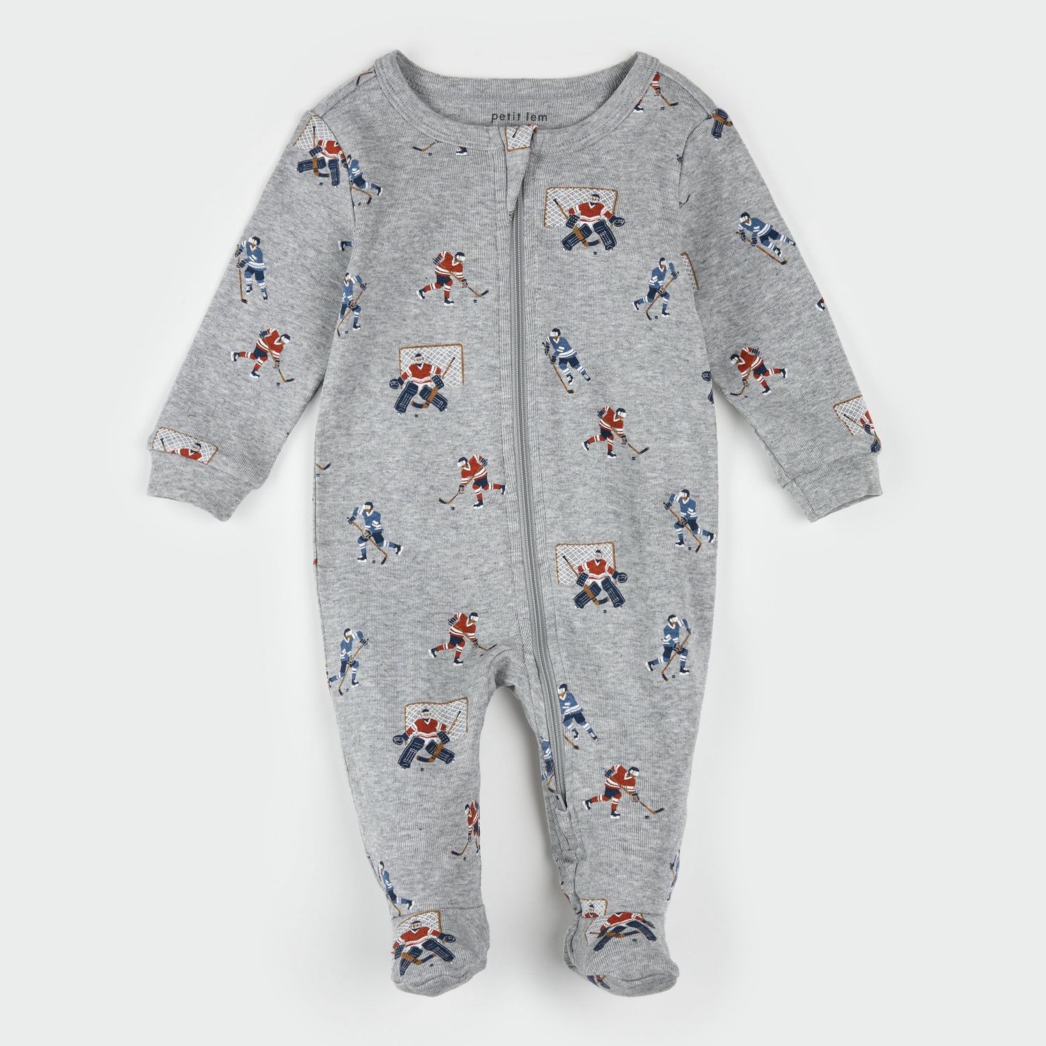 Hockey Players Print on Heather Grey Sleeper, Size: NB