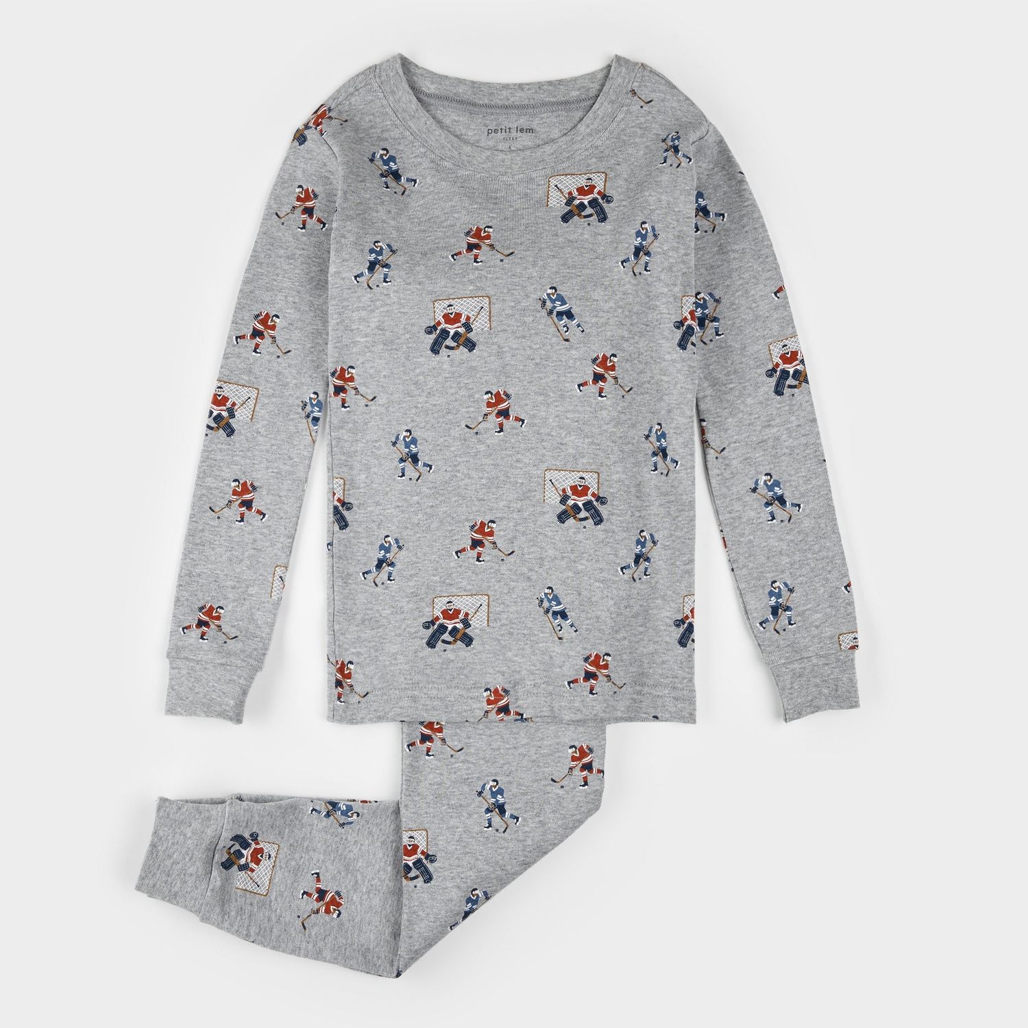 Hockey Players Print on Heather Grey PJ Set, Size: 2