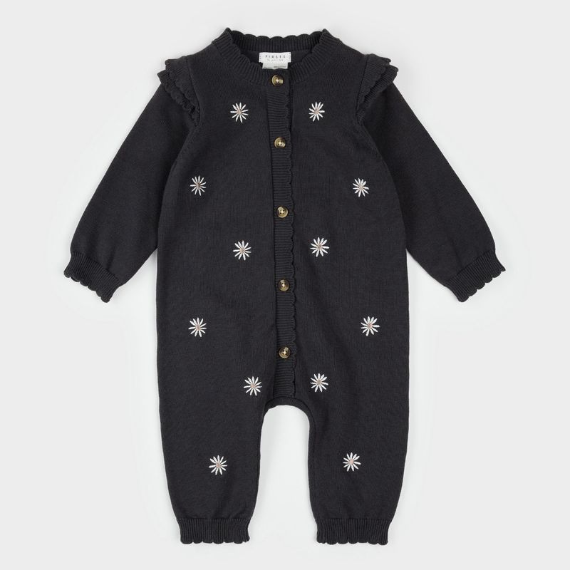 Daisy Print on Dark Grey Sweater Knit Playsuit