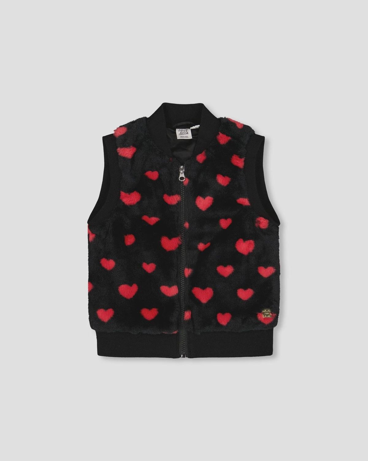 Black Fur Vest with Red Hearts, Size: 2