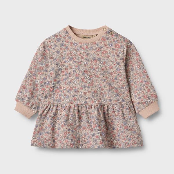 Wheat Sweat Dress Zenia in Rose Dust Flowers, Size: 3m