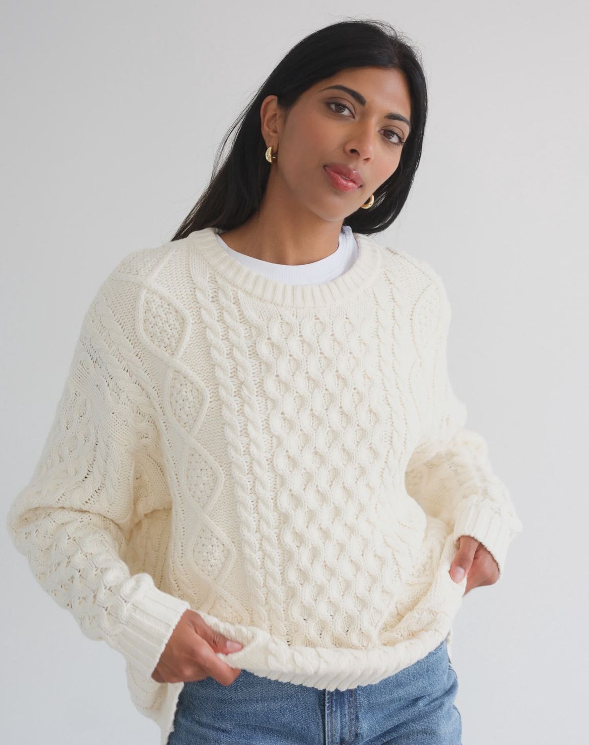 Brunette the label irish cable oversized sweater/cream