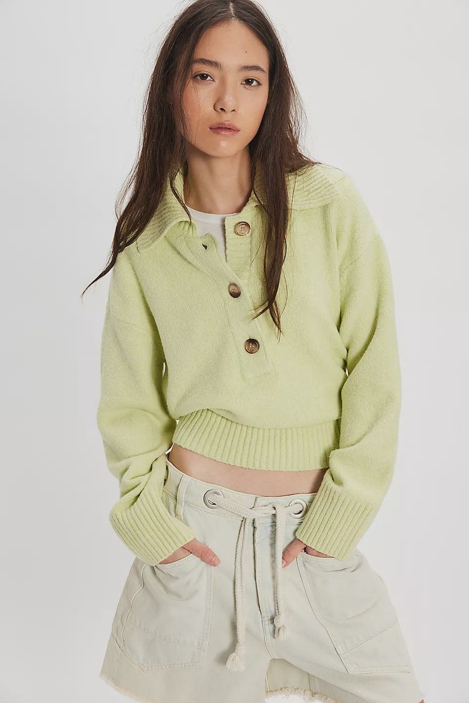 Free People Trading Up Polo in Matcha Melange, Size: XS