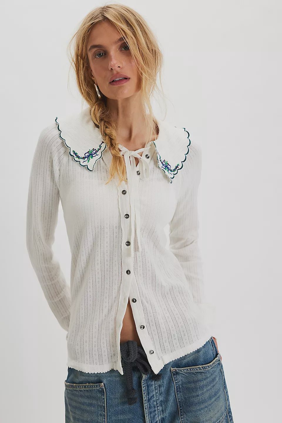 Free People Juniper Long Sleeve Cardi in Ivory, Size: XS