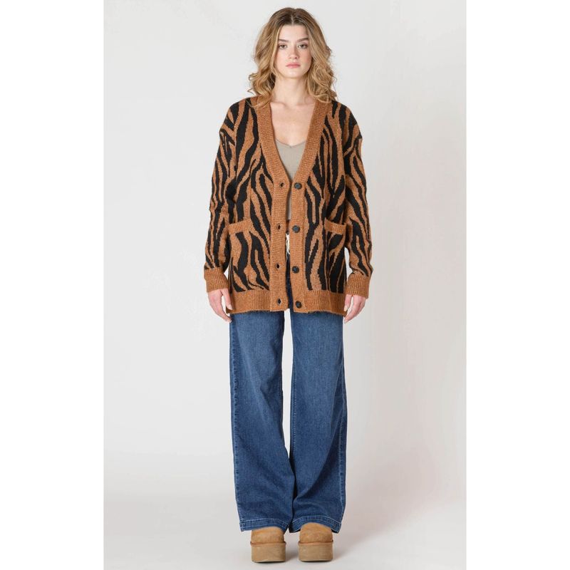 Room 34/Ladies Button Front Patterned Cardigan/Tiger