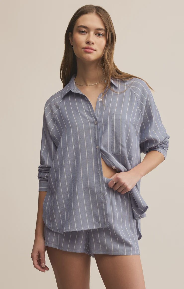 Z Supply River Plaid Button Up in Blue Velvet, Size: XS