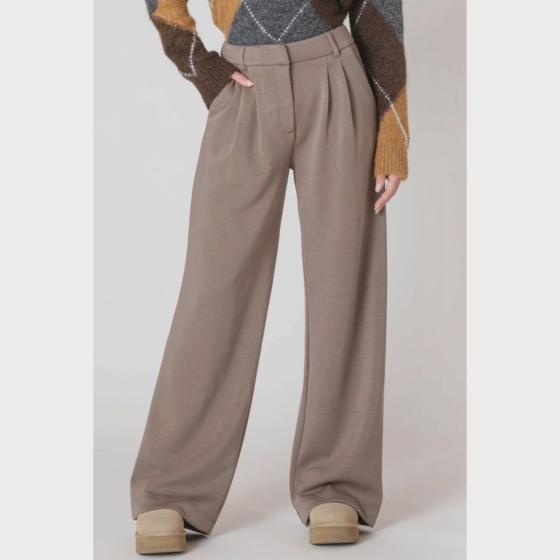 Room 34/Ladies Wide Leg Knit Trouser/Dark Taupe
