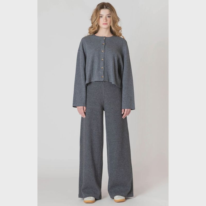 Room 34/Ladies Wide Leg Ribbed Pants/Charcoal Heather