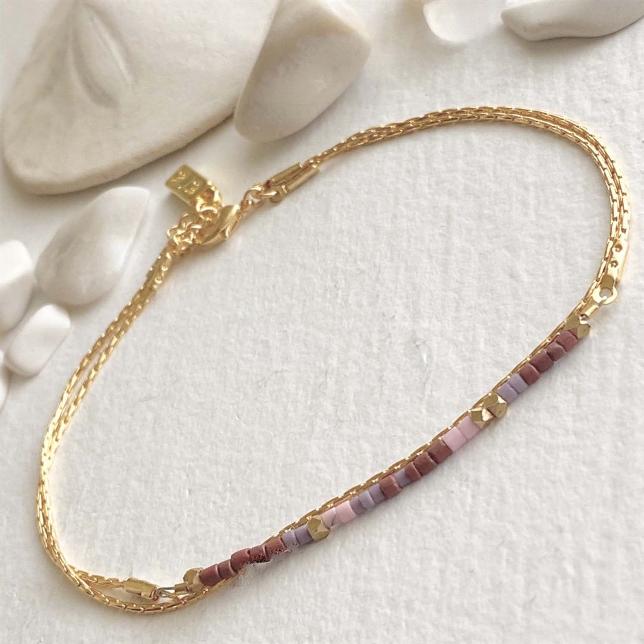 "Thomson" Hand Beaded Layered Anklet in Lavender