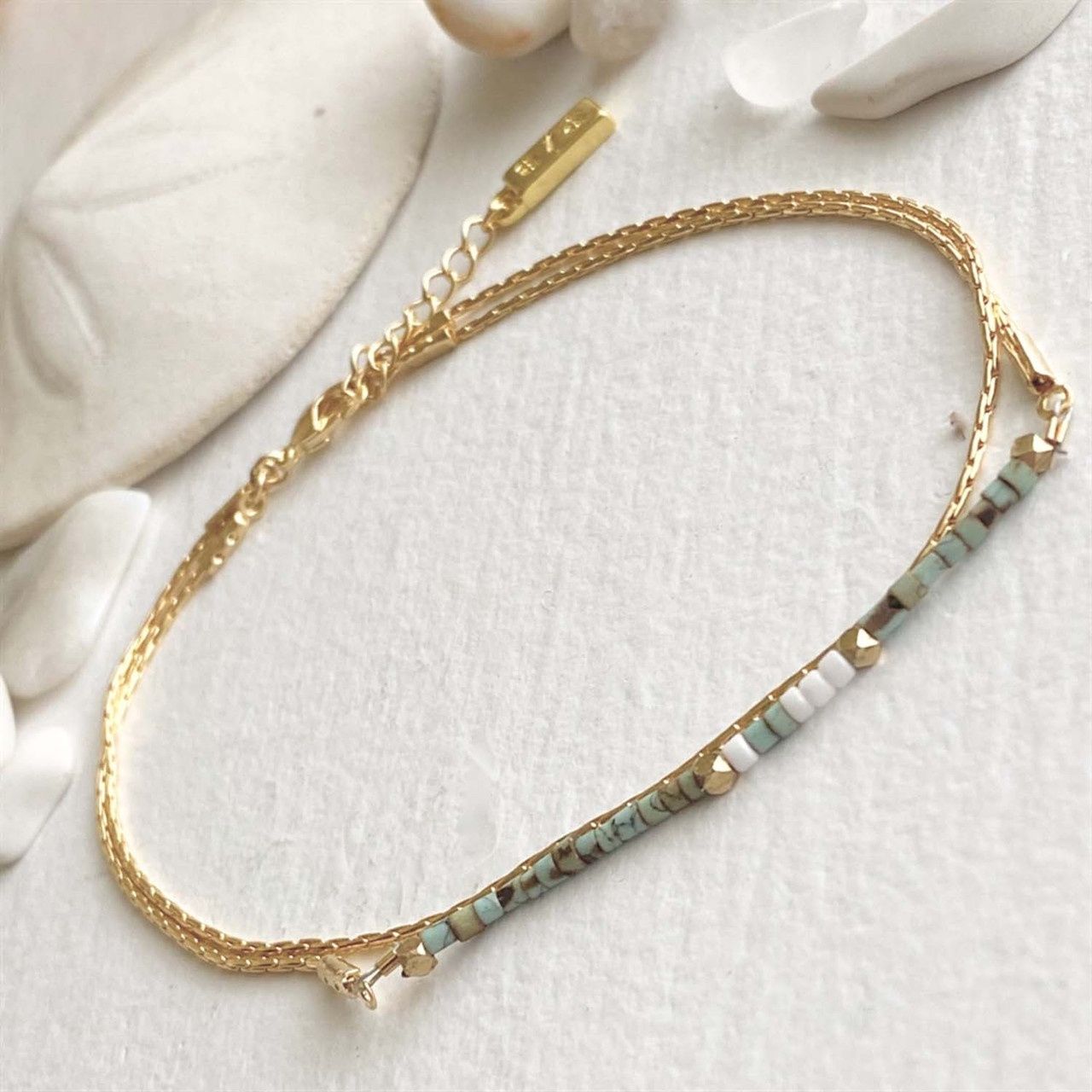 "Thomson" Hand Beaded Layered Anklet in Turquoise