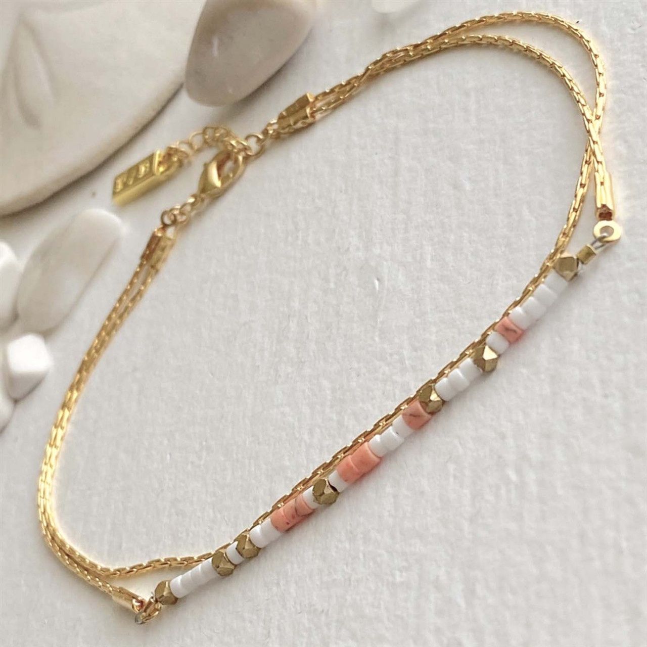 "Thomson" Hand Beaded Layered Anklet in Peach