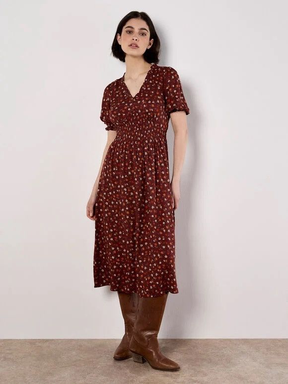 Apricot Smock Waist Tea Dress