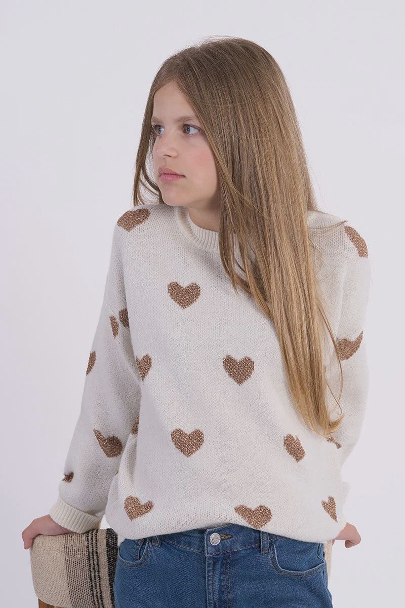 Molly Bracken Offwhite Gold heart knit sweater