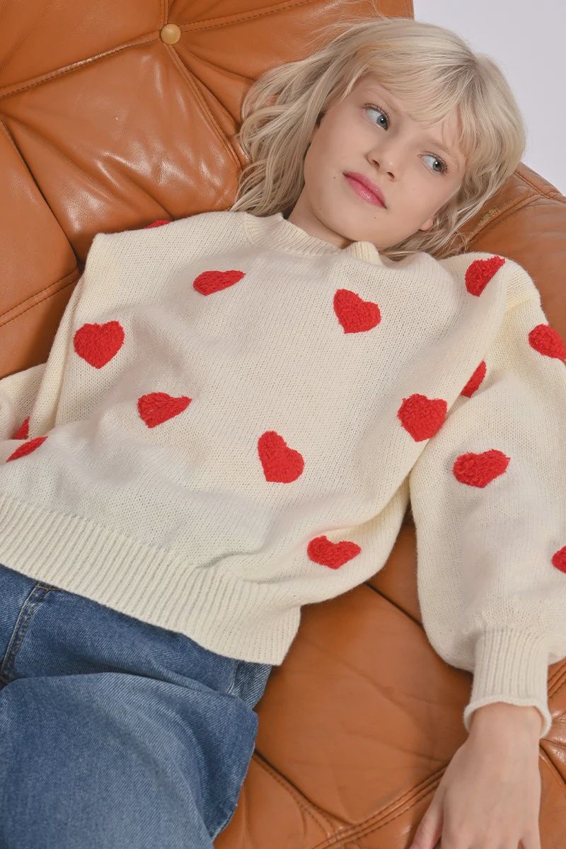 Molly Bracken offwhite red hearts knit sweater
