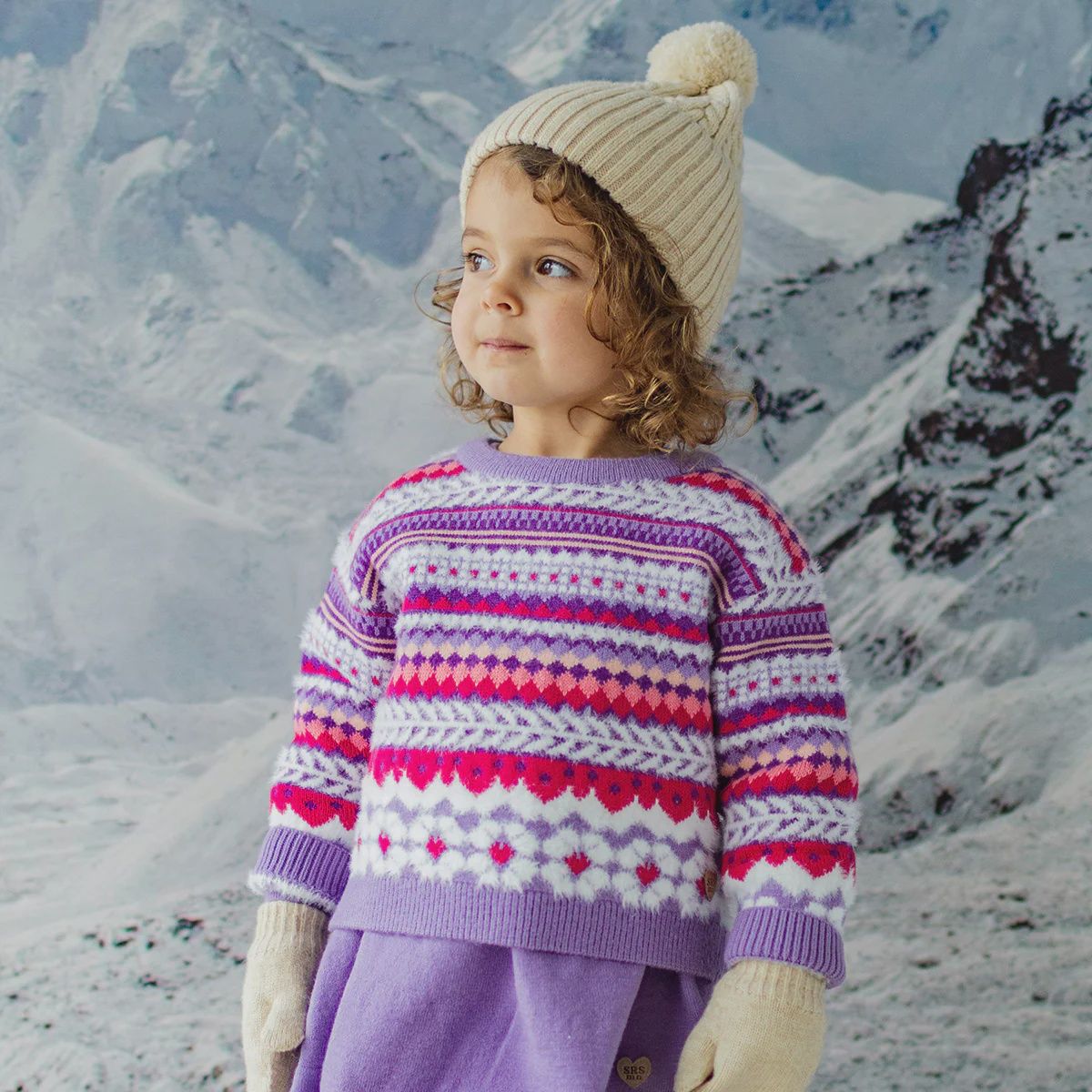 Souris Mini/Girls Pattern Knit Sweater/Pink/Mauve