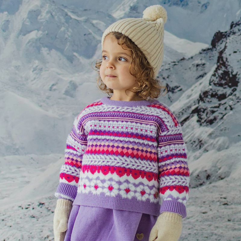 Souris Mini/Girls Pattern Knit Sweater/Pink/Mauve