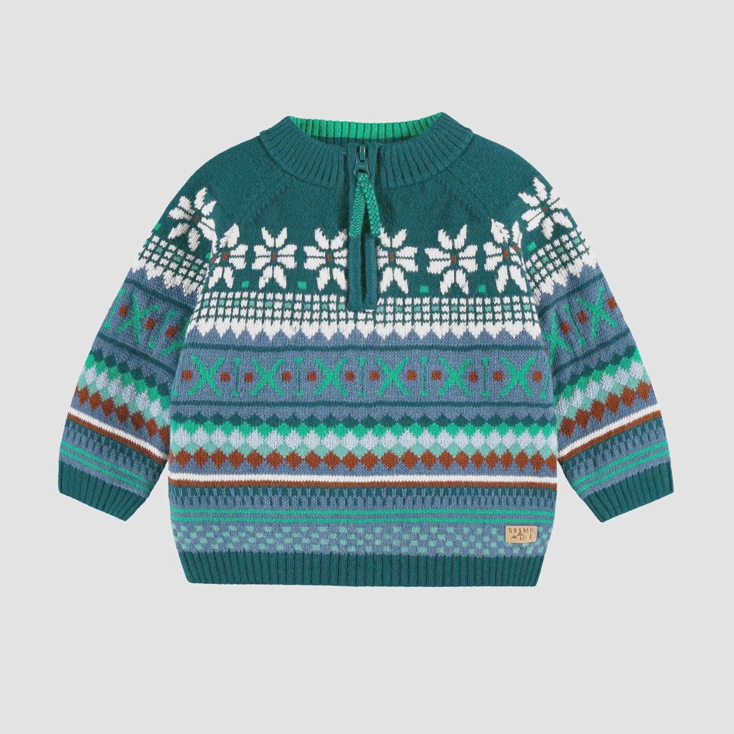 Souris Mini/Boys Pattern Knit Sweater/Teal/Blue