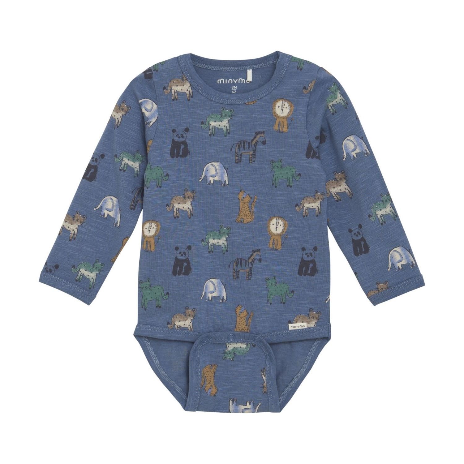 Minymo Long Sleeve Bodysuit/Blue Animals