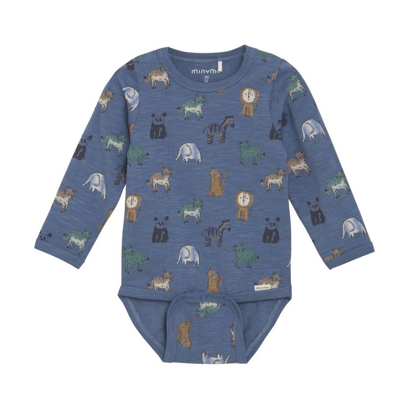 Minymo Long Sleeve Bodysuit/Blue Animals
