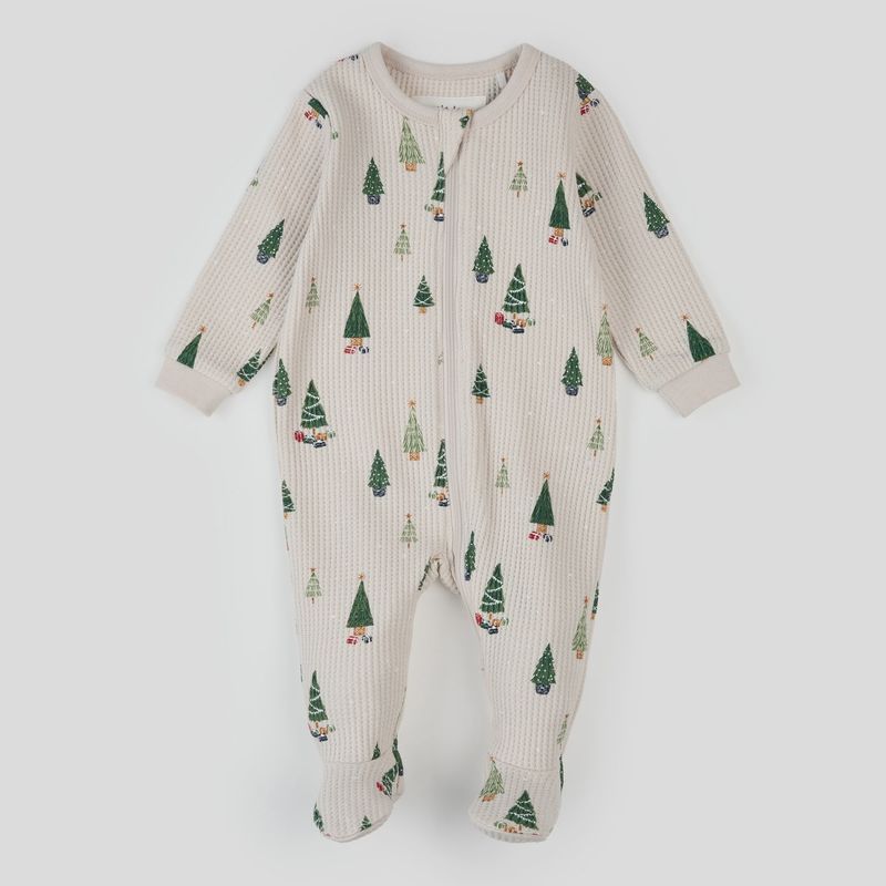 Petit Lem/Footed Sleeper/Beige Christmas Trees