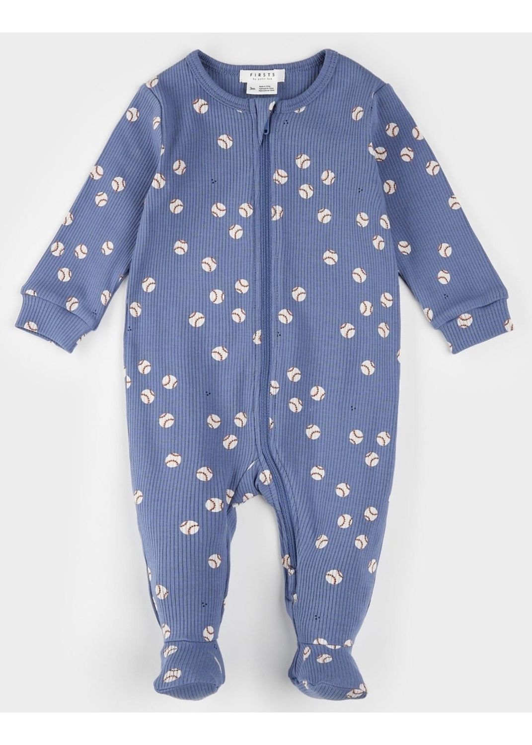 FOOTED SLEEPER KNIT BASEBALL PRINT