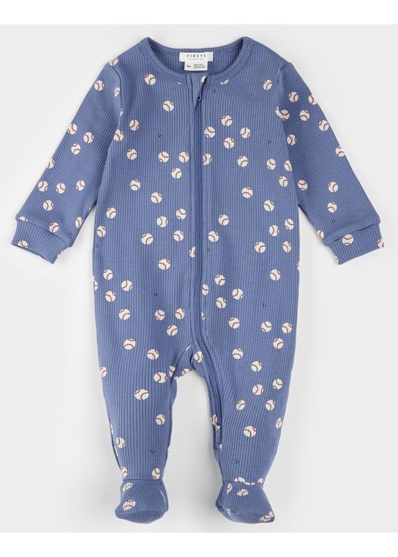 FOOTED SLEEPER KNIT BASEBALL PRINT