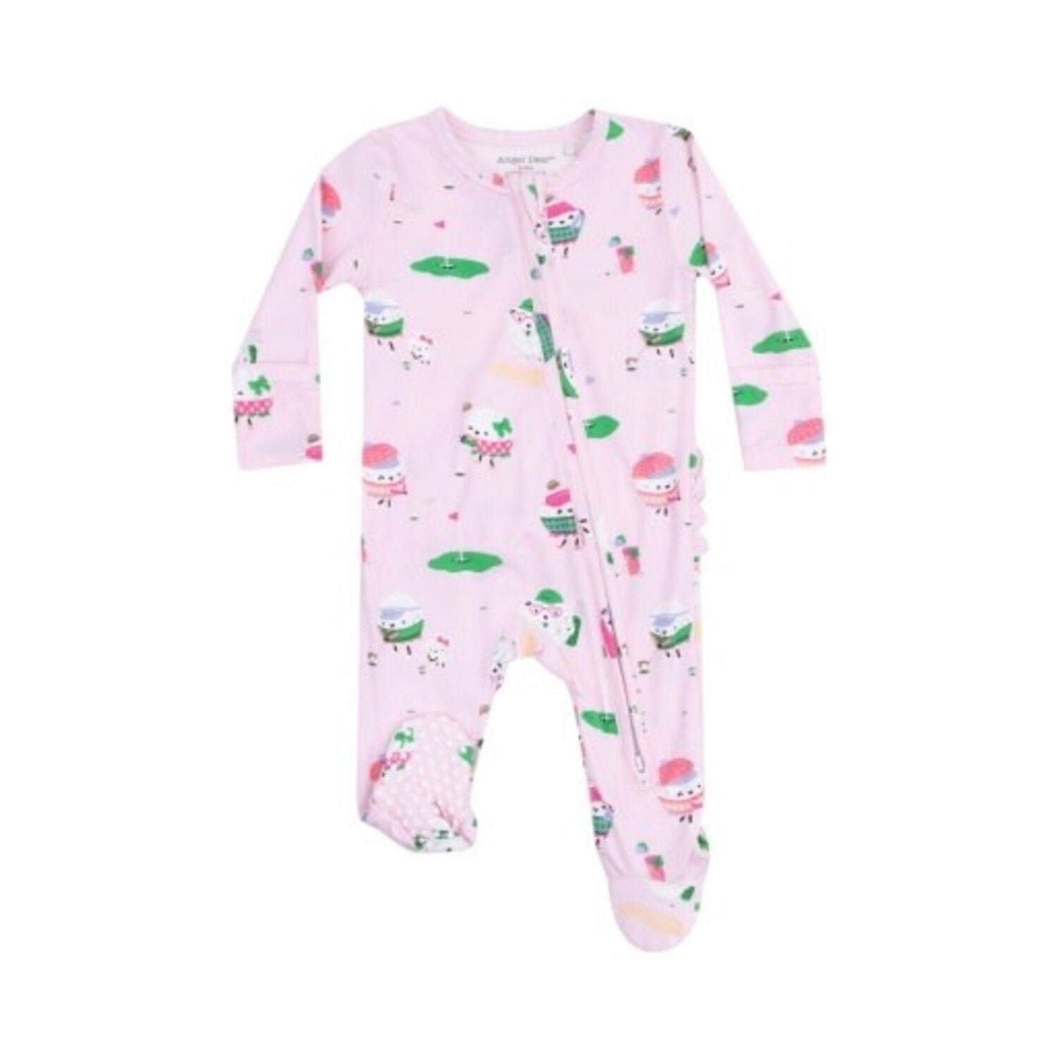Angel Dear 2 way zipper Ruffle Back Footie/Golf Pros Girl/Pink and Green