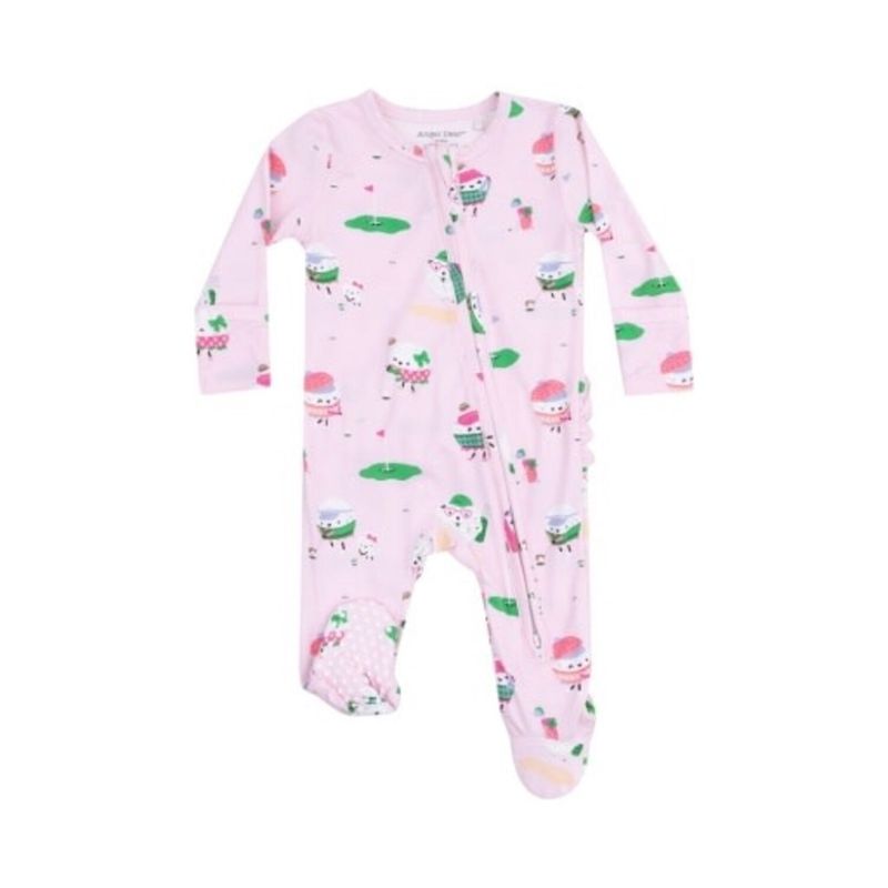 Angel Dear 2 way zipper Ruffle Back Footie/Golf Pros Girl/Pink and Green