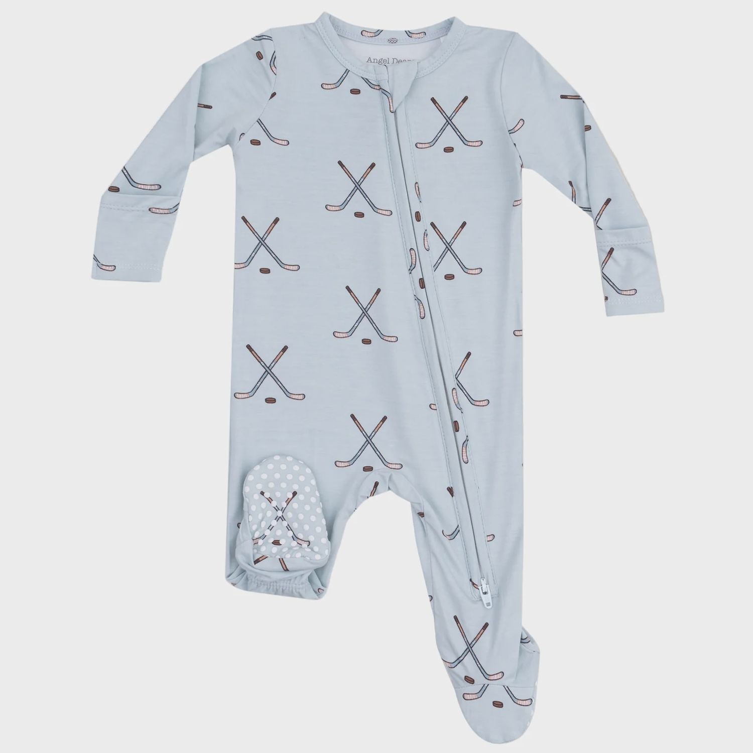 2 way Zipper Footie/Hockey/Stone Blue