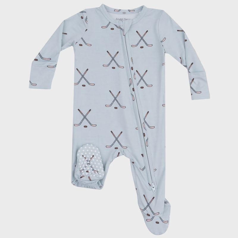 2 way Zipper Footie/Hockey/Stone Blue