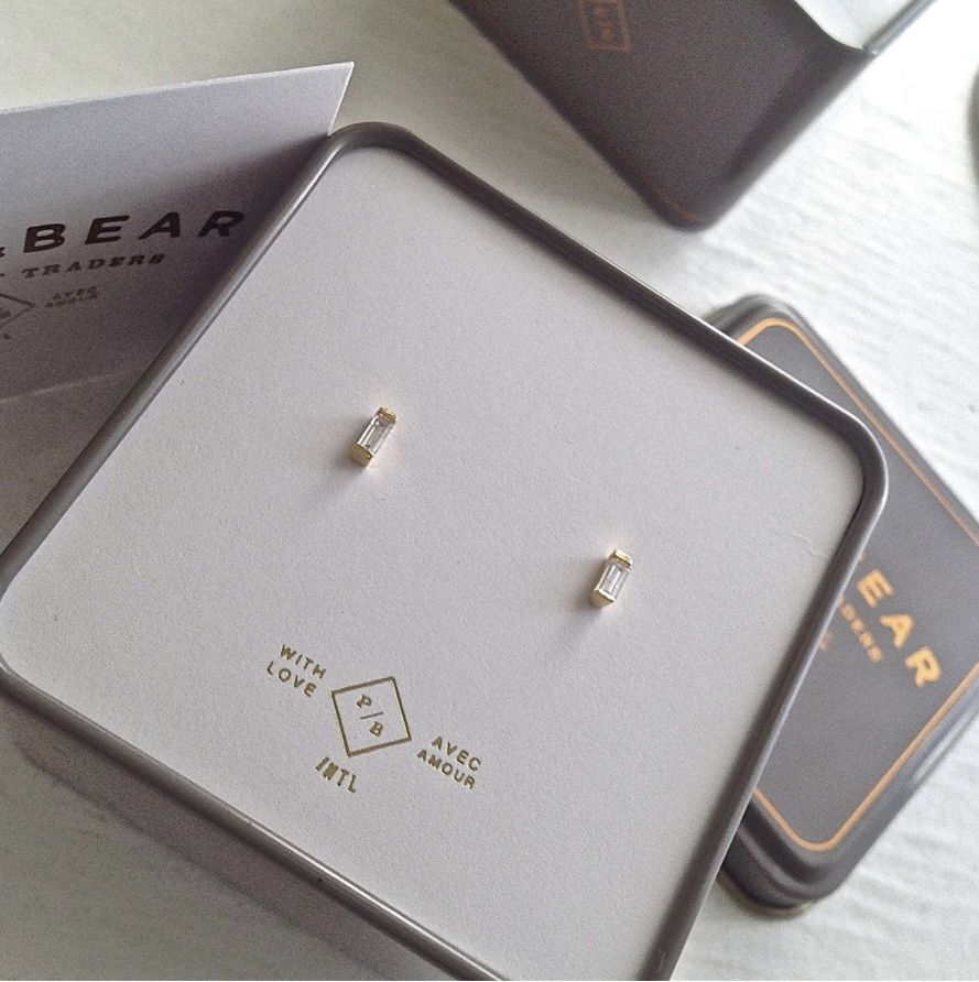 “Carroll” Baguette Crystal Stud Earrings In Gold, Colour: Gold