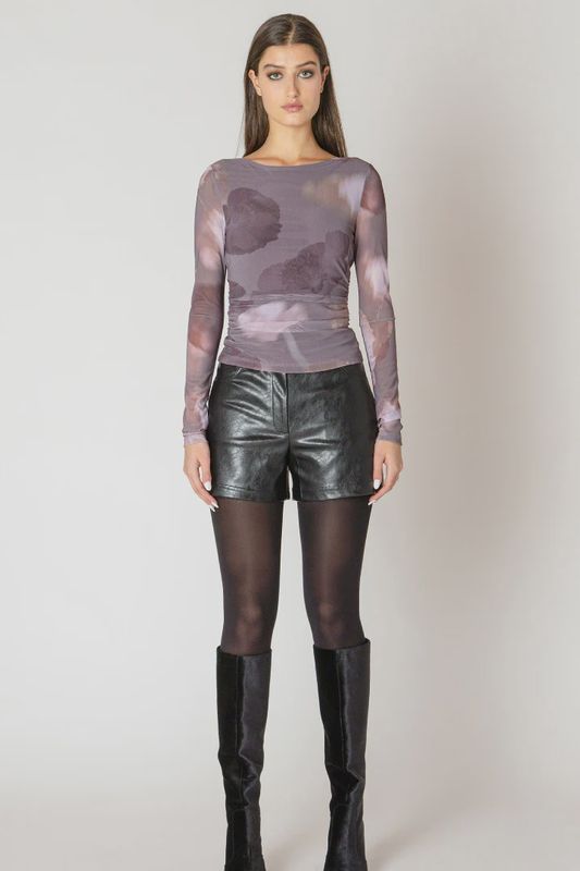 Black Tape/Printed mesh Top/mauve floral