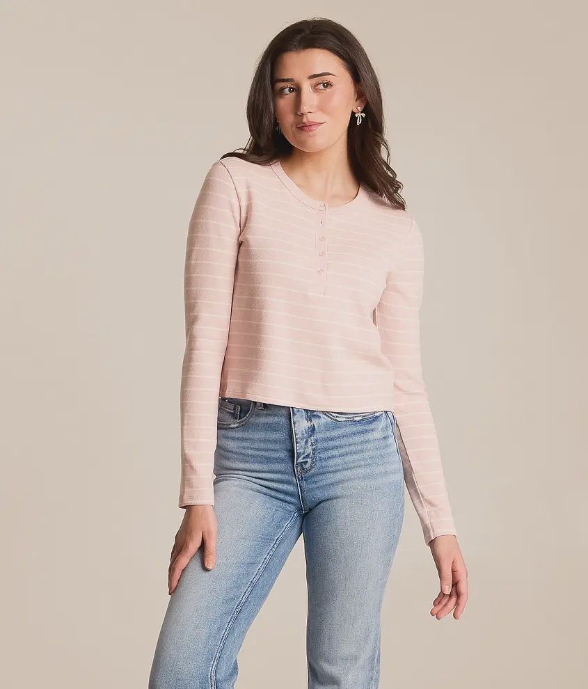 Z Supply Henley Striped Top/Washed Pink