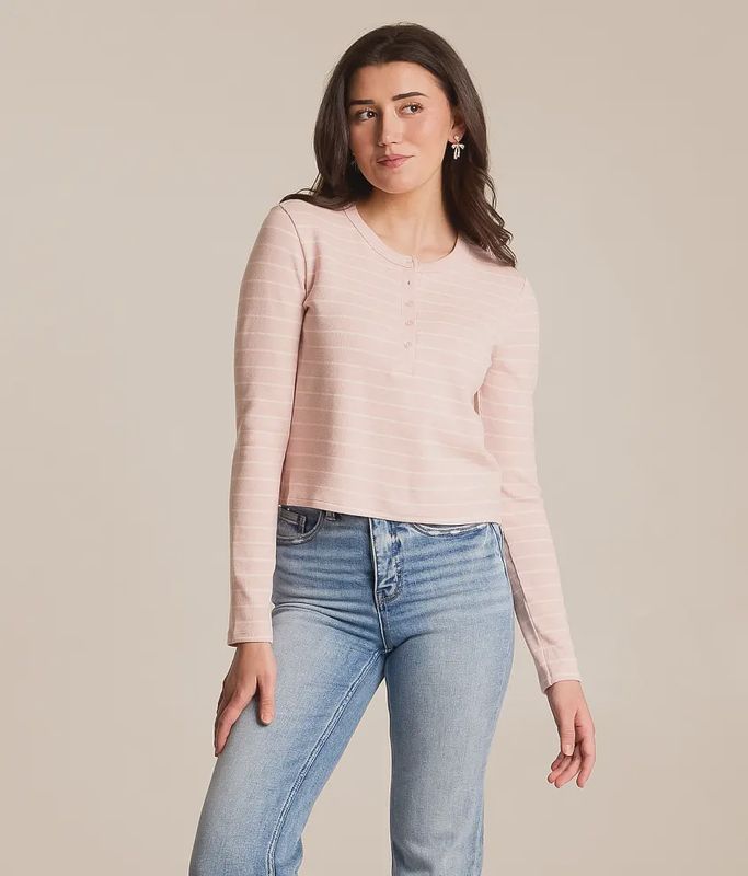 Z Supply Henley Striped Top/Washed Pink