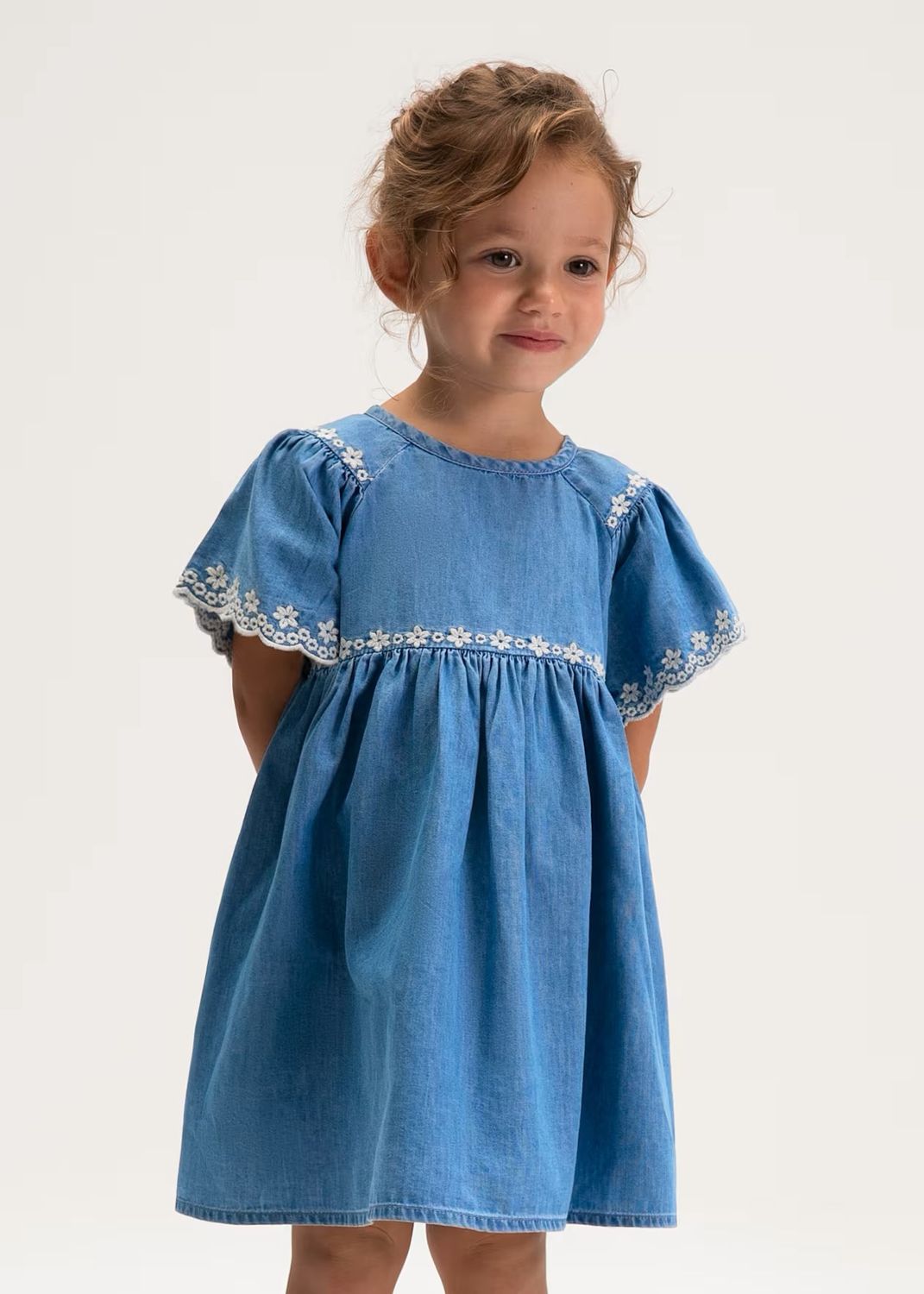 Mayoral 3927 Medium Wash Soft Denim Embroidered Dress