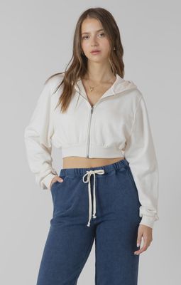 Dex Cropped Zip-Front Hoodie/Soft Oat Heather