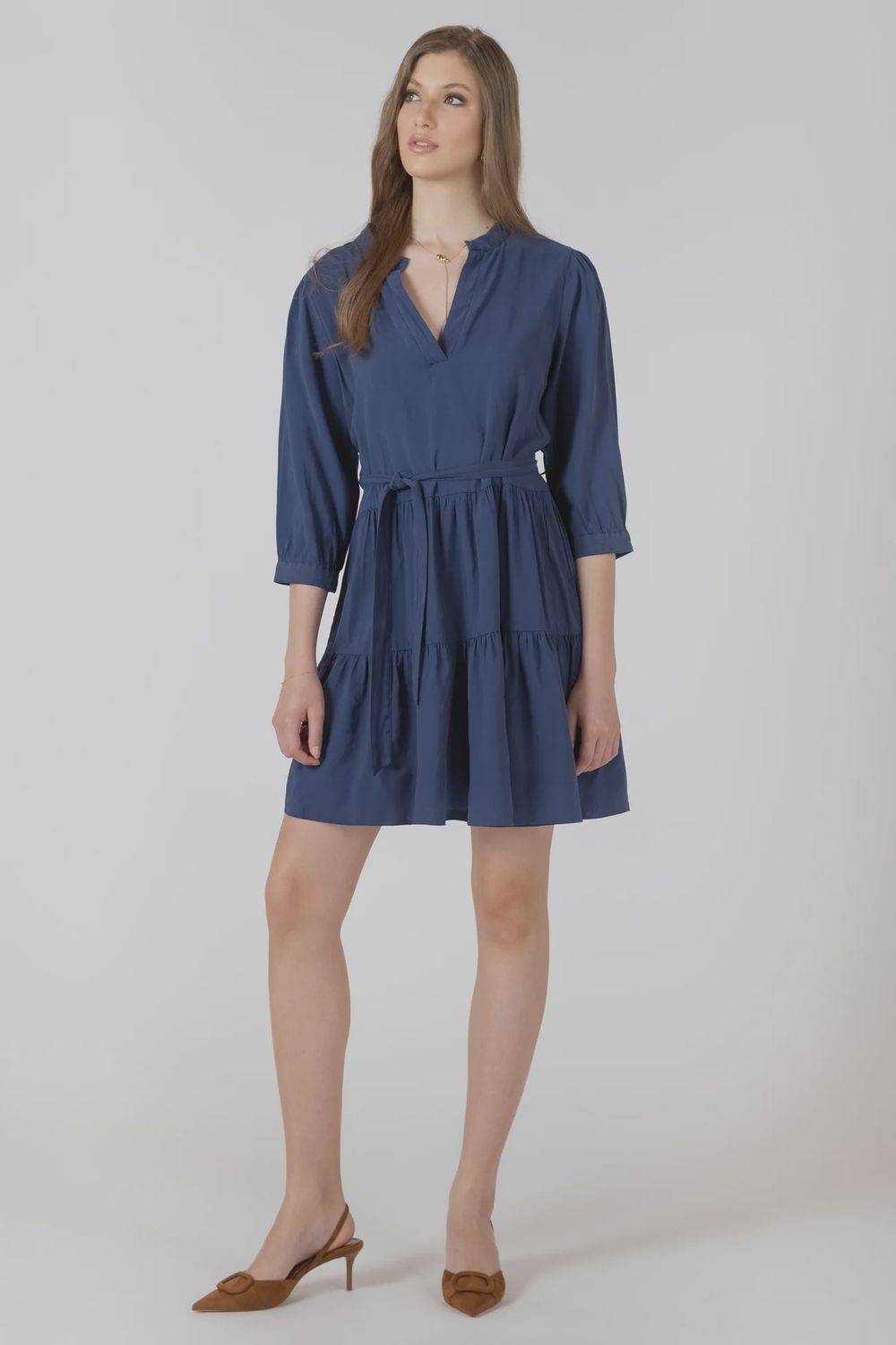 Black Tape/Tiered Belted Dress/Indigo