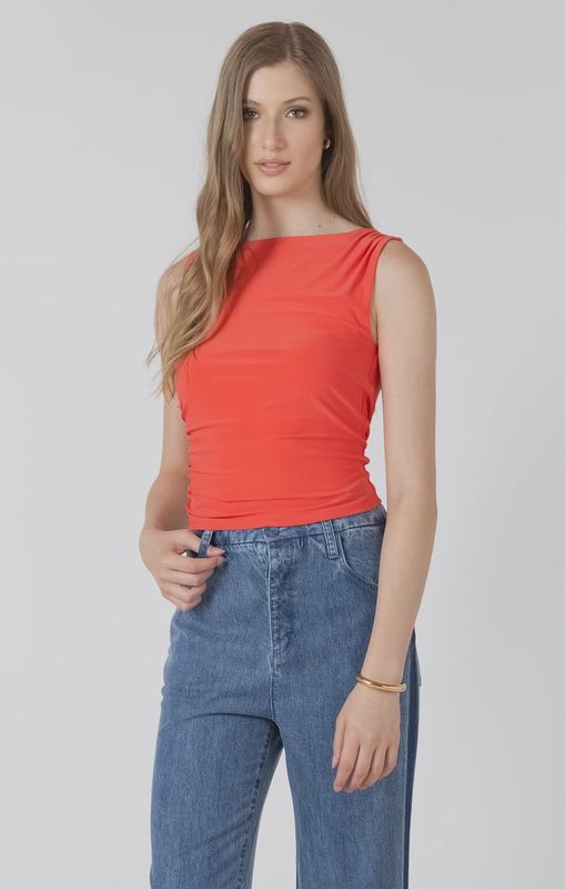 Blacktape/Shirred Detail Tank/Bright Cherry