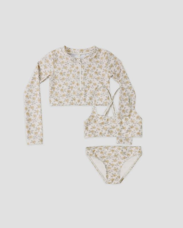 Rylee+Cru Crop Rashguard Set/Yellow Floral