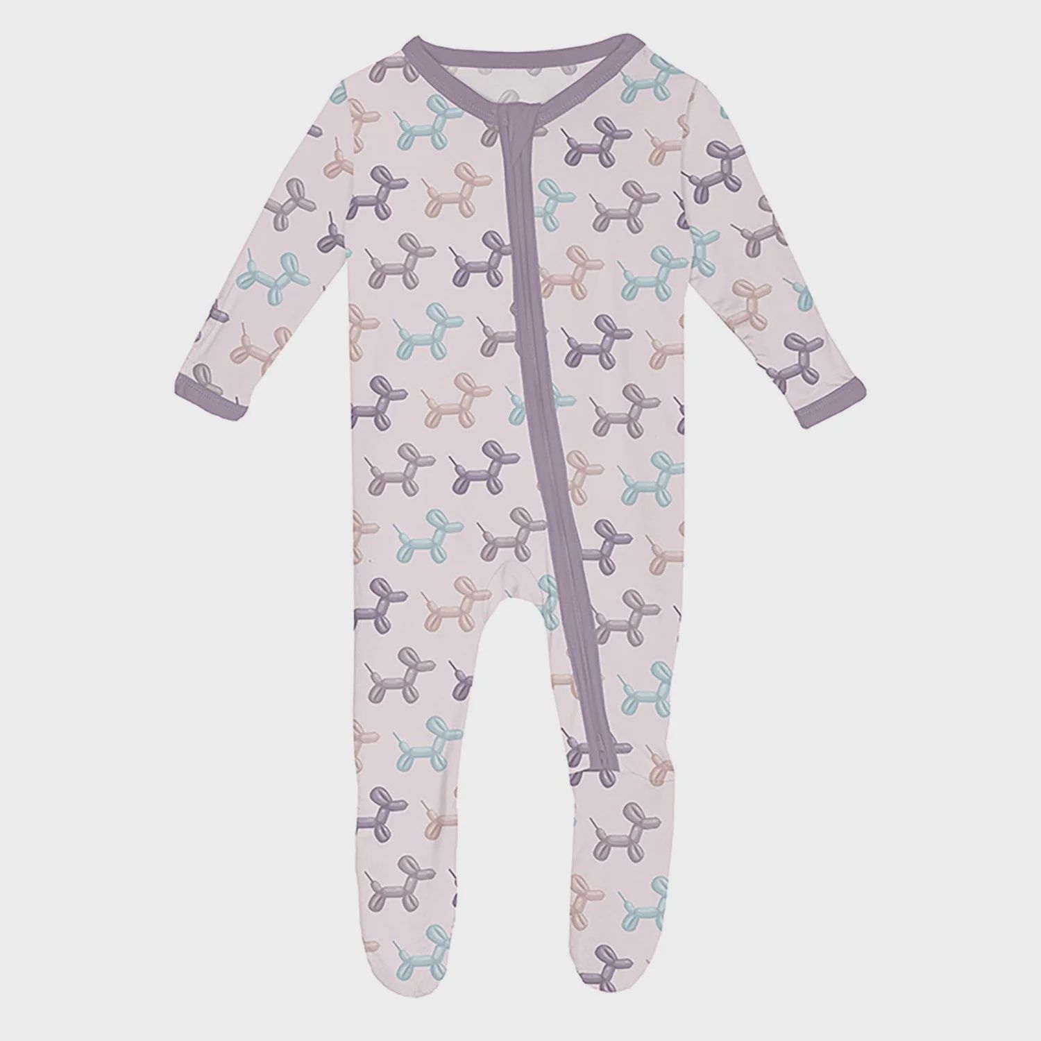 Kickee Pants/Print Footie with 2 Way Zipper/Shrinking violet balloon Dogs